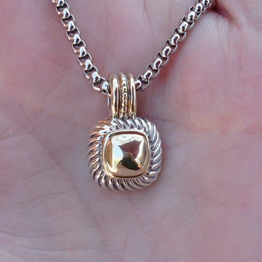 Retired David Yurman Albion Gold Dome Enhancer Pendant w/Chain - 14K/925